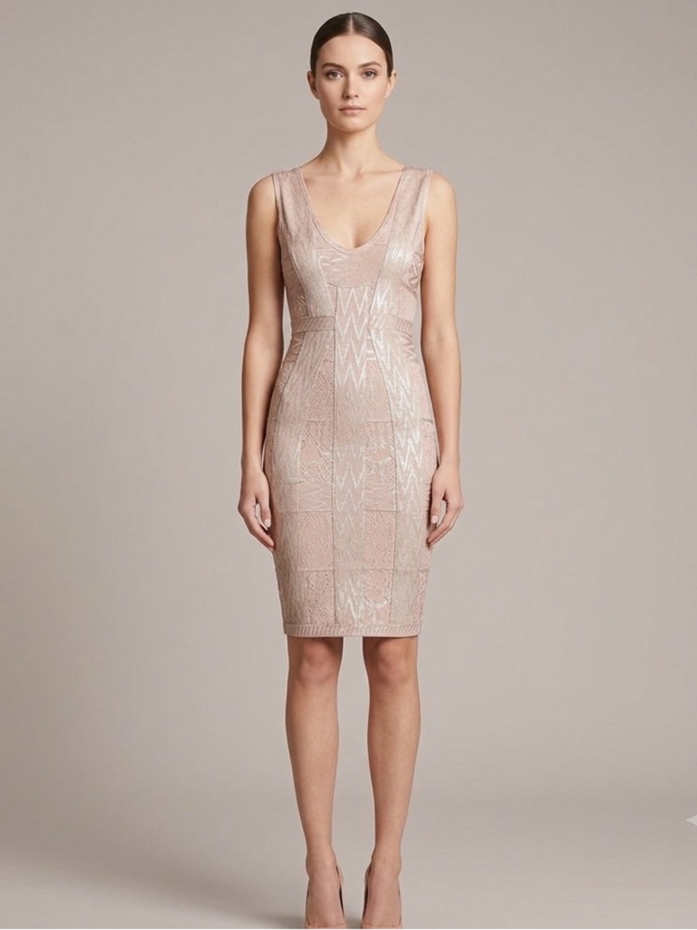 Herve Leger By Max Azria “AERIN Bandage Cocktail Short  Dress  Rose Gold Size S